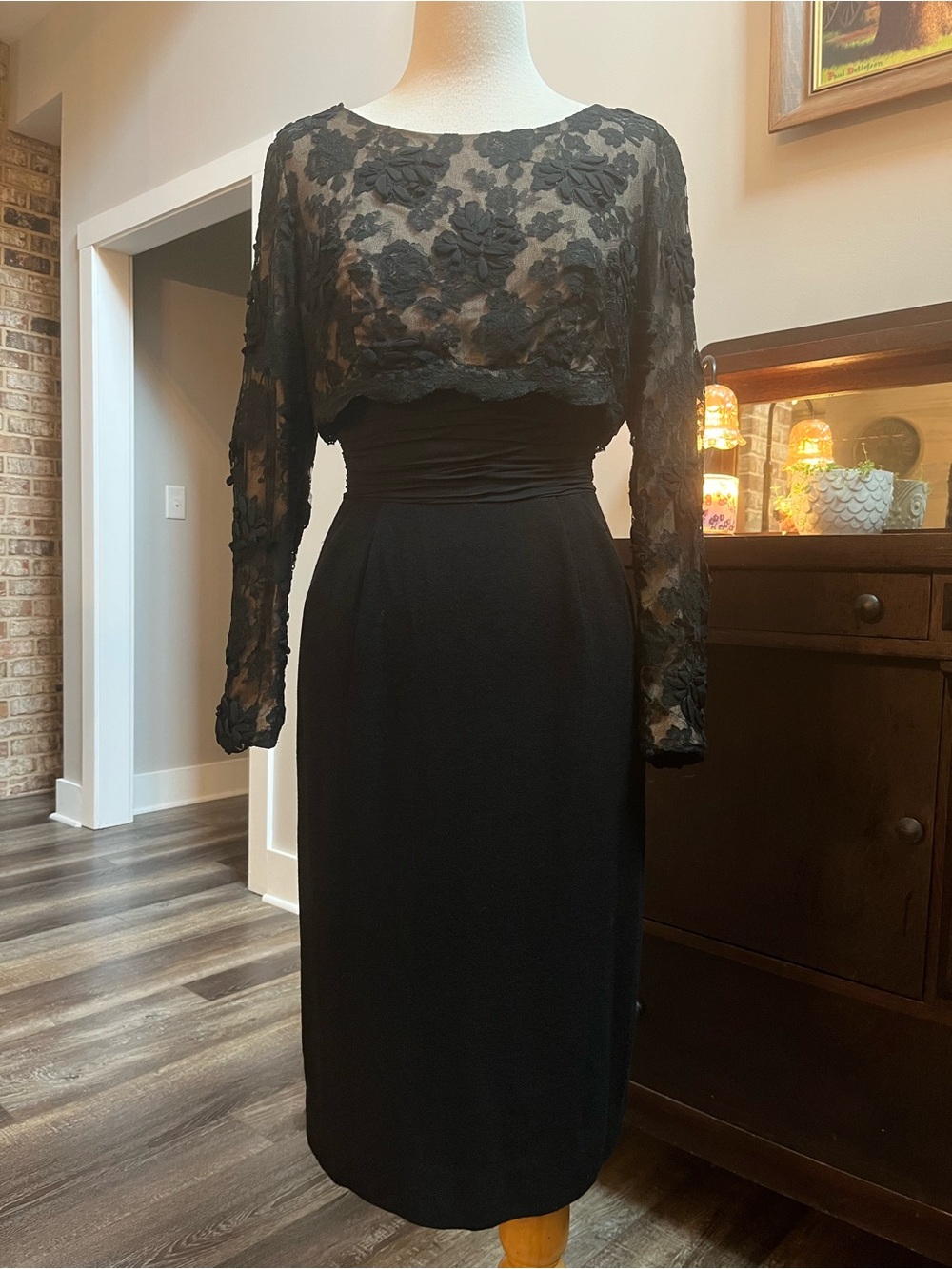 1950s/1960s Black Lace & Knit Mid-Century Cocktail Dress